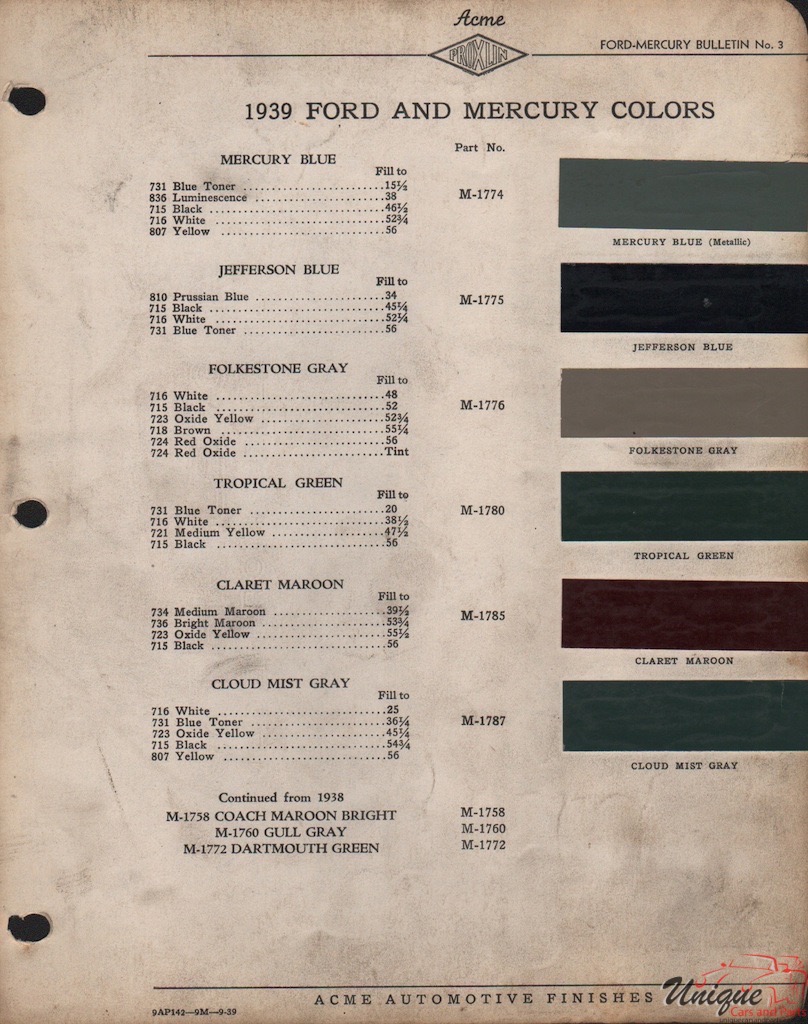 1939 Ford Paint Charts Acme